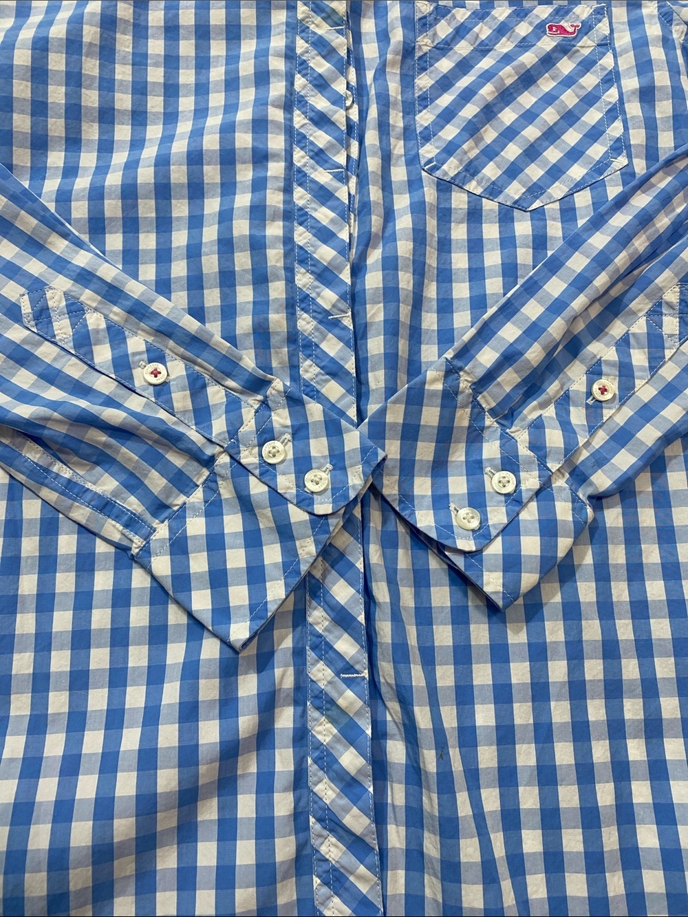 Vineyard Vines Blue and White Gingham Button-Down Shirt Size 8 100% Cotton - Picture 16 of 16